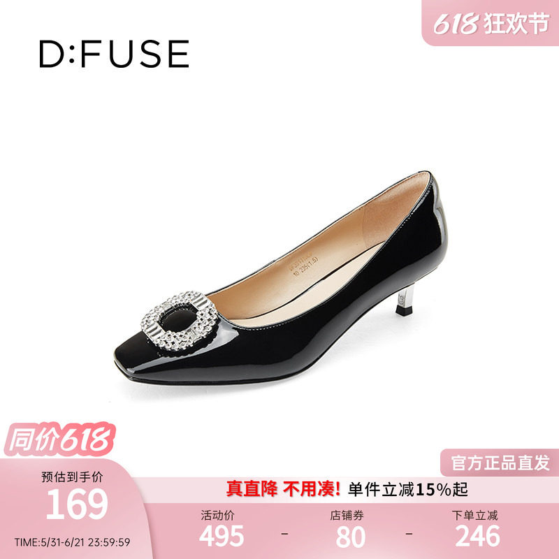 DFuse迪芙斯水钻扣单鞋女中跟方头猫跟DF33111069