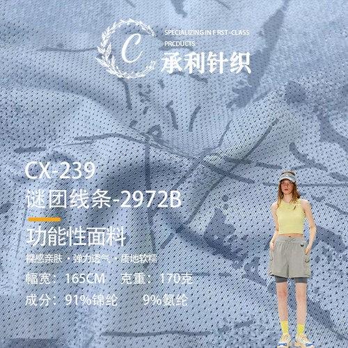 谜团线条锦氨网孔织花布料