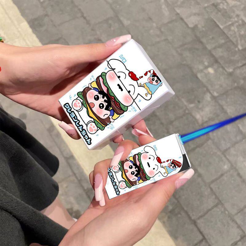 可爱蜡笔小新打火机烟盒蓝焰直冲翻盖便携网红同款20支装送男友潮