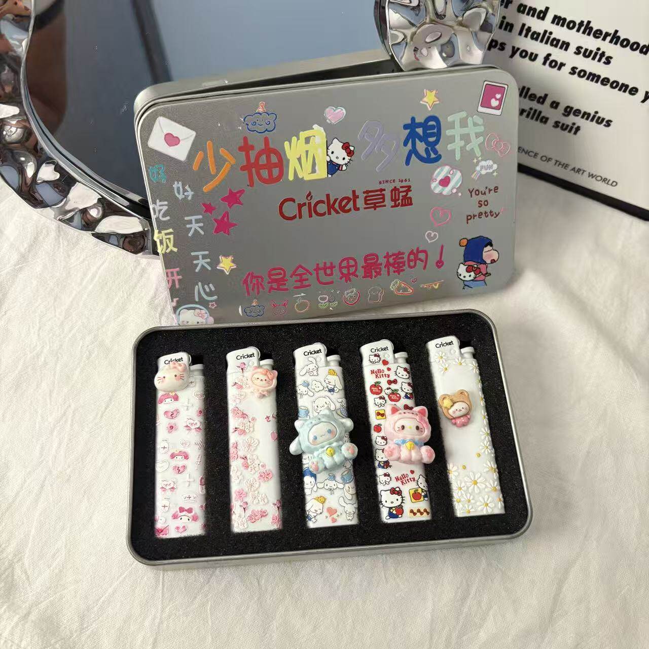 正品草蜢cricket砂轮打火机创意手工diy高颜值kt猫美乐蒂耐用礼物
