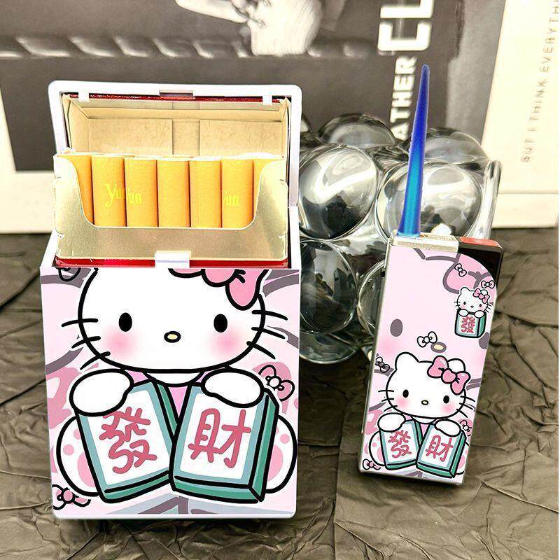 kt凯蒂猫打火机烟盒组合款防风蓝焰直冲20支装创意网红爆款高颜值