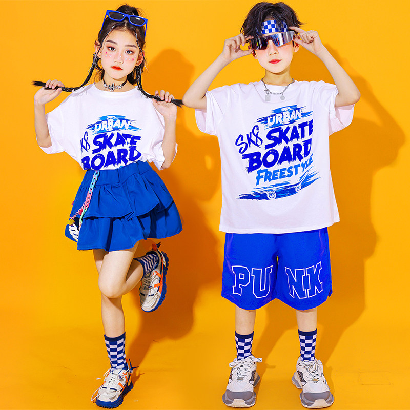 六一儿童蓝色啦啦队演出服小学生运动会班服表演服装女童街舞套装