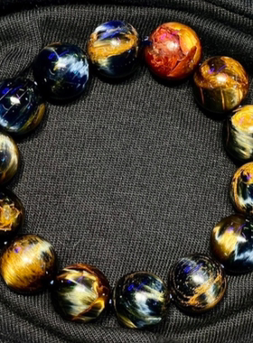 彼得石手链猫眼石手串情侣深蓝色猫眼暴风雨宝石地球纹虎睛玉