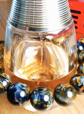 天然彼得石手链猫眼石手串男女深蓝色猫眼暴风雨宝石地球纹虎睛玉