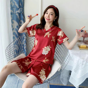 2026冰丝清凉透气休闲夏季家居服套装女款睡衣冰丝优雅花色连衣裙