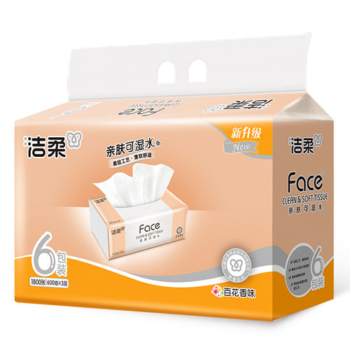 洁柔抽纸百花香100抽三层6包face纸巾家用实惠装手纸可湿水面巾纸 - 封面