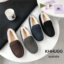 KHHUGG豆豆鞋2023年新款男加绒棉鞋真皮休闲潮流英伦商务KHΗUGG