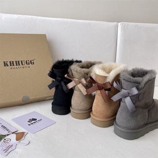 KHΗUGG皮毛一体雪地靴女短筒厚底单丝带经典休闲百搭桑坡KHΗUGG