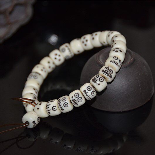 牦牛骨整骨随型手工打磨雕刻阿呆手串桶珠文玩手串编织diy