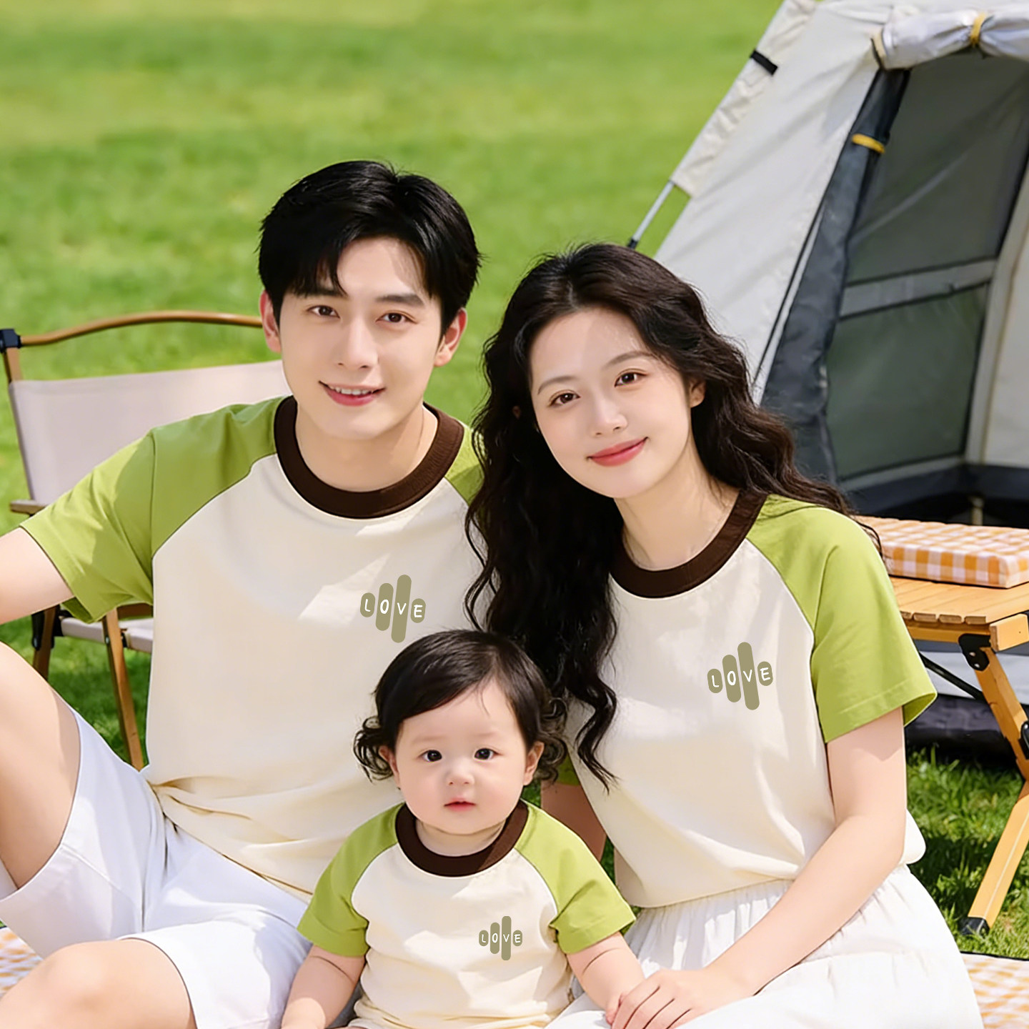 亲子装短袖一家三口夏季新款高级T恤小月龄露营度假母子母女上衣