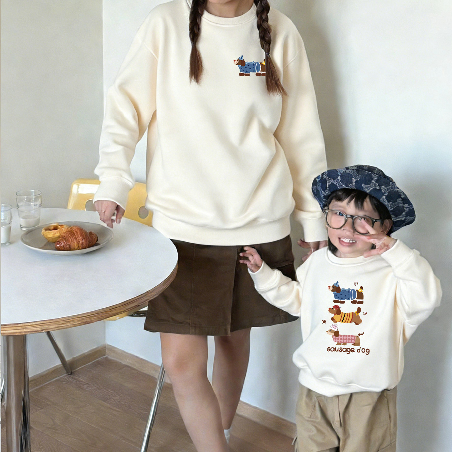 2026年春季新款高级感卫衣母子母女装一家三口四口出游炸街上衣