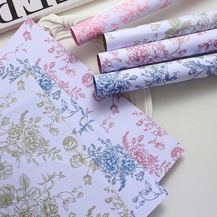 新款防水繁花包装纸花艺欧式复古背景纸午后红茶鲜花束包花艺术纸