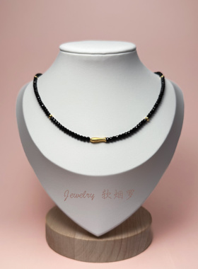 软烟罗天然黑色尖晶石手工锁骨链