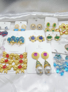 超夸张花朵几何长流苏耳钉中古风布艺仿珍珠小动物水滴耳环550002