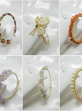 天然石手作手镯原创设计南红碧玺海蓝宝紫晶碎石花开口手环466100