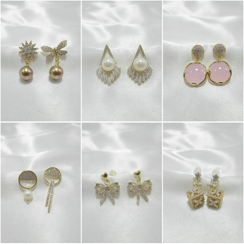 S925银针韩版扇形花朵几何耳环女