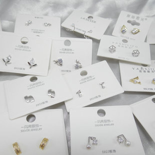 三件包邮！特小耳钉通体925银爱心花朵字母锆石微镶耳环耳饰50002