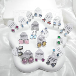 三件包邮！标题写的！天然石小耳钉海蓝宝红宝石黄水晶猫6591