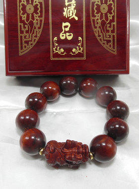 小叶紫檀立体貔貅手串松紧带礼盒