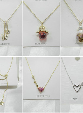 通体925银项链锆石微镶锁骨链女纯银爱心小动物简约大厂尾货47601