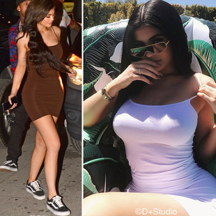 kylie jenner同款性感纯色弹力紧身低胸显身材包臀吊带短裙连衣裙