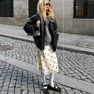 法式复古波点低腰半身裙百搭大圆点叠穿A字裙中长款裙子2026新款