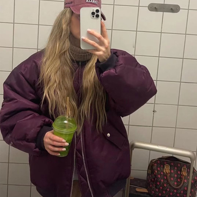 欧美风宽松加厚夹棉衣棒球服外套