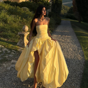 babyboo法式性感抹胸开叉长裙大裙摆高腰连衣裙宴会礼服裙夏2026