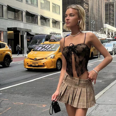 短裙百褶裙复古A字千鸟格半身裙