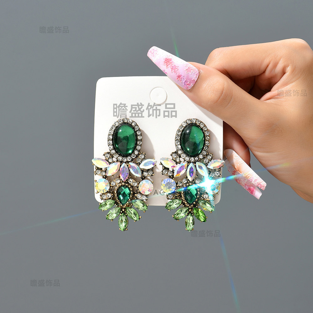 复古闪亮仿水钻耳环女2023新潮流个性大耳钉时尚婚纱摄影摆拍耳饰