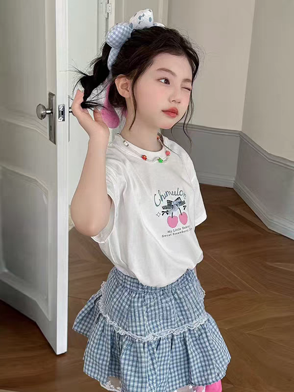 超好看女童韩夏薄款26童新款可爱风蝴蝶结短袖透气百搭T恤送发圈