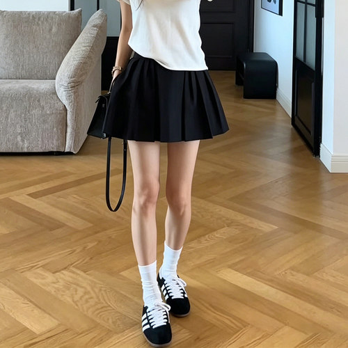 黑色百褶半身裙A字蓬蓬短裙