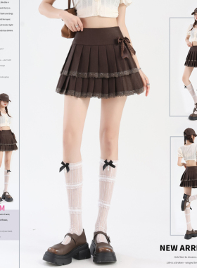 咖色百褶裙女短裙2025新款秋辣妹蝴蝶结蕾丝花边a字蛋糕裙半身裙