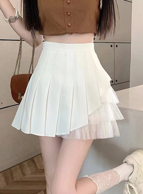白色百褶裙女夏季2025新款高腰a字短裙显瘦网小众设计感半身裙裤