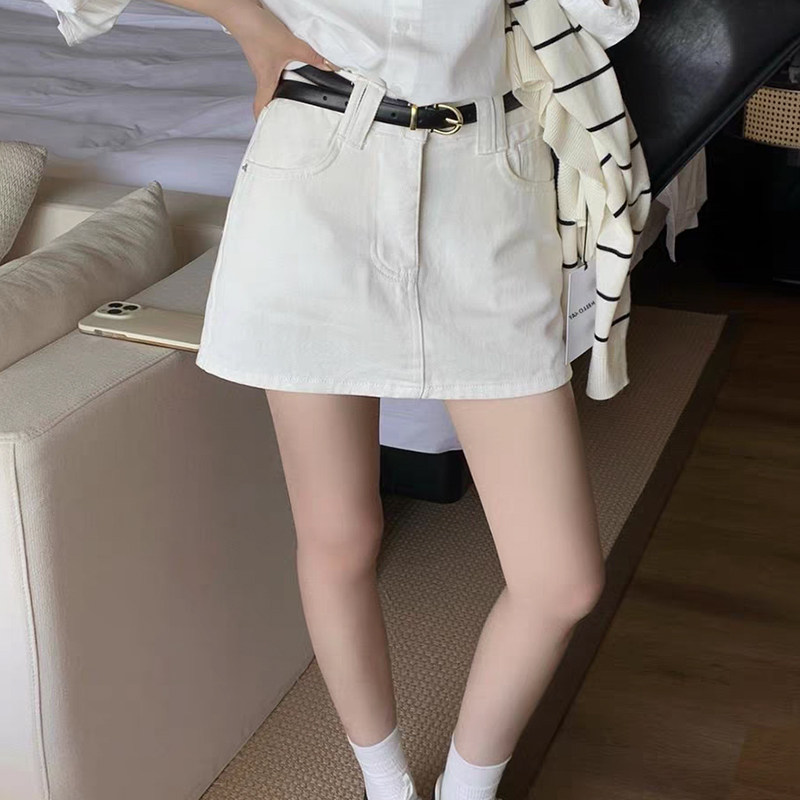 乡美媚白色牛仔半身裙女2026夏高腰显瘦A字短裙百搭小个子包臀裙