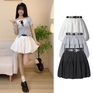 蓬蓬裙时尚百搭佩皮带2025新款花苞裙裤女高腰显瘦小个子短裙