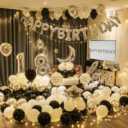 网红生日气球装饰场景布置男孩女生18岁周岁派对快乐用品背景墙