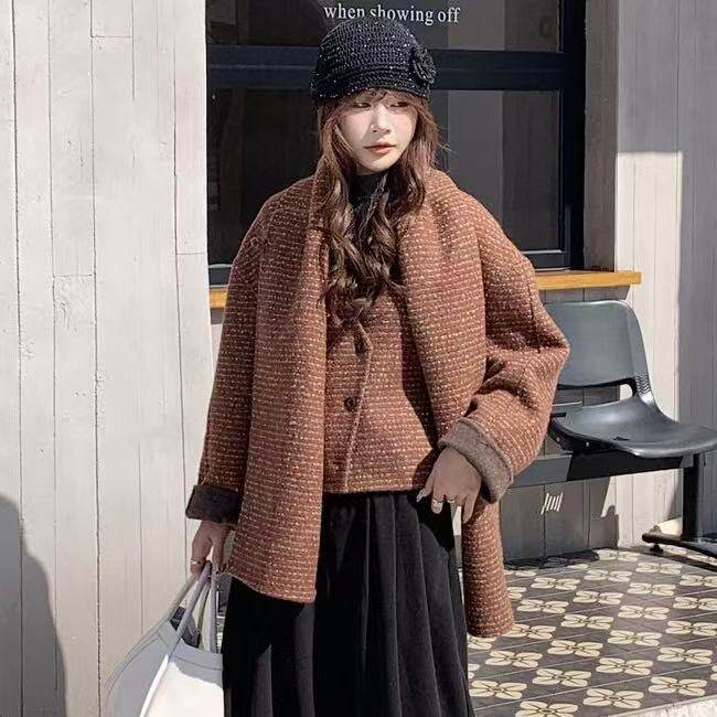 2026开春新款大围巾韩系温柔短款双面羊毛大衣时尚百搭毛呢外套女