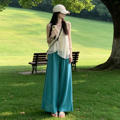 韩系巨好看穿搭一整套2026新款无袖背心上衣女夏季阔腿裤两件套装