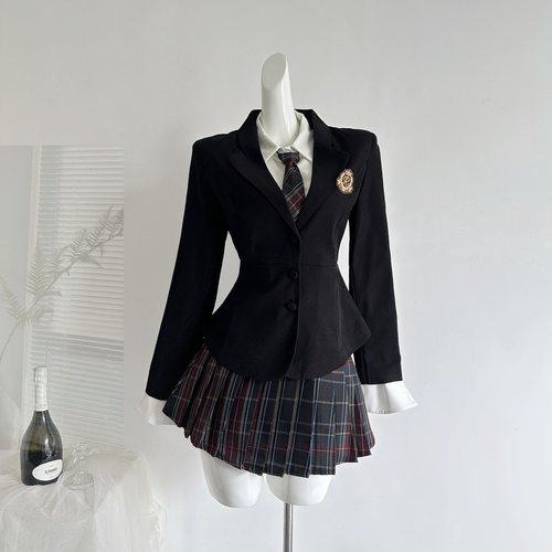2026秋冬新款2026秋冬新款小诺本人学院风制服外套百搭衬衫格纹百