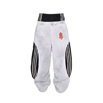 promiseme美式高街休闲裤男女春季双腰头设计假两件卫裤宽松直筒