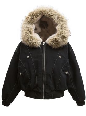 Promiseme美式复古冬潮流金属扣设计男式加厚保暖座山雕连帽棉服