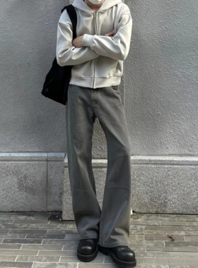 Promiseme美式复古显高微喇牛仔裤男士潮牌宽松显瘦休闲长裤男女