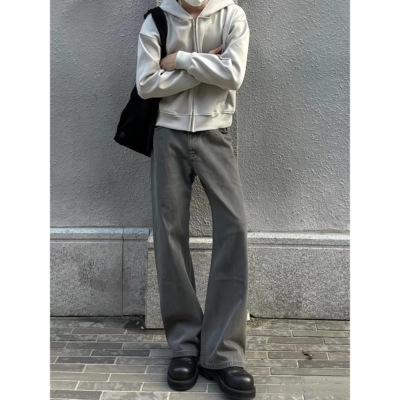 Promiseme美式复古显高微喇牛仔裤男士潮牌宽松显瘦休闲长裤男女