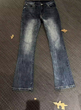 【Promiseme】bootcut复古蓝竹节褪色洗水做旧微喇版型牛仔裤男