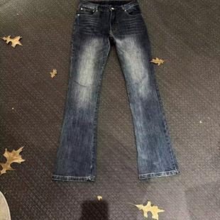 【Promiseme】bootcut复古蓝竹节褪色洗水做旧微喇版型牛仔裤男