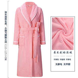 2024新款法兰绒睡袍女冬季加绒加厚浴袍男长款菠萝格系带保暖浴衣