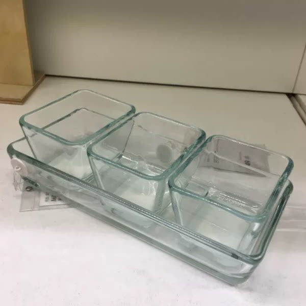 IKEA宜家 米克特烤盘菜盘4件套透明玻璃小菜碗蘸料碗碟调料碗特价