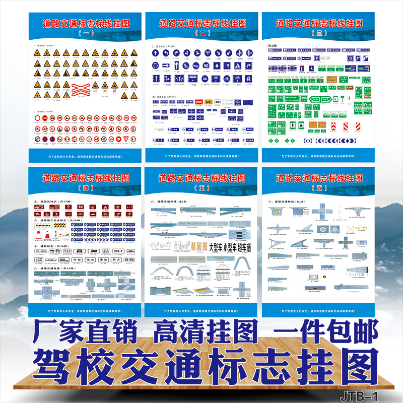 道路交通标志及交警手势墙纸驾校照科目一交规挂图宣传海报装饰画