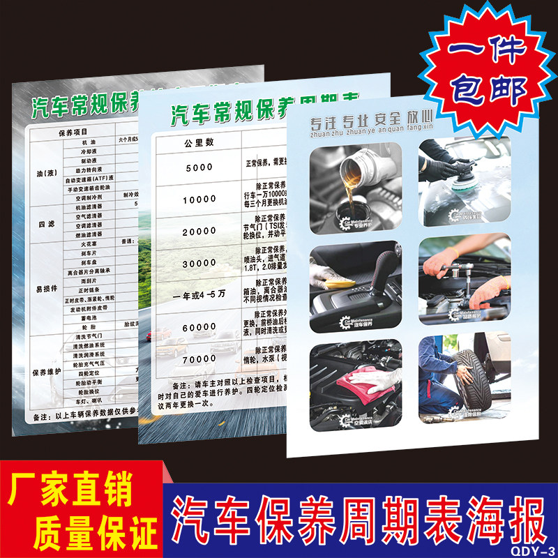汽车车辆保养项目周期表宣传广告海报洗车美容维修保养汽修店贴纸